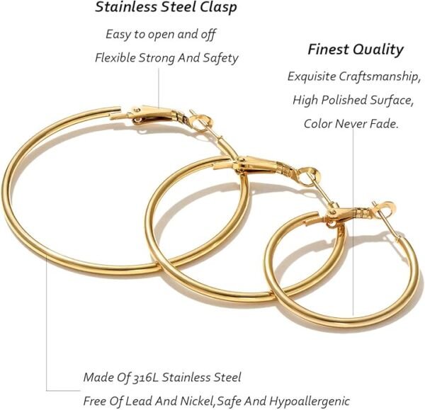 Stainless Steel Gold/Silver Plated Hoop Earrings for Women - Image 5